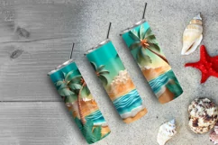 3D Beach Landscape 20 oz Skinny Tumbler Sublimation Design Product Image 6
