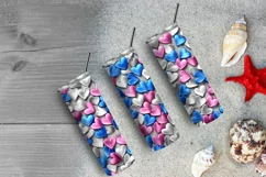 Blue Pink and Silver 3D Hearts 20 oz Skinny Tumbler Wrap Product Image 6