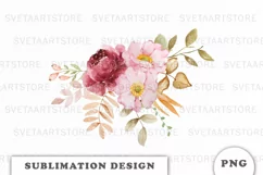 Watercolor Autumn flowers bouquet sublimation png Product Image 1