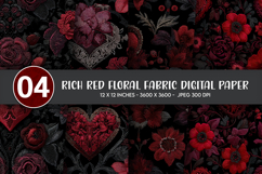 Rich Red Floral Fabric Digital Paper Product Image 1