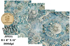 Shabby Chic, Blue, Paper, Floral, Papers, Junk Journal Product Image 1