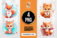 Cute Heart Fox Clipart Sublimation PNG Product Image 1
