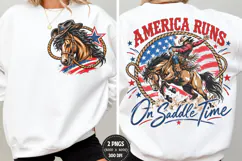 America Runs Front Back Cowboy PNG, Patriotic Rodeo Chest Ba Product Image 1