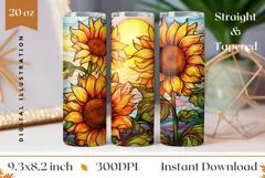 Sunflowers Tumbler Wrap, Stained Glass Flowers Sublimation Product Image 1