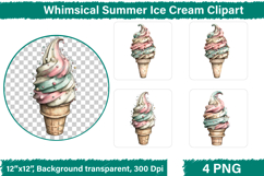 Whimsical Summer Ice Cream Clipart, PNG Product Image 1