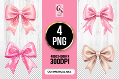 Pink Glitter Satin Ribbon Bow Clipart Sublimation PNG Product Image 1