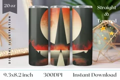 Retro Space Tumbler Wrap Design, Futuristic Tumbler PNG Product Image 1