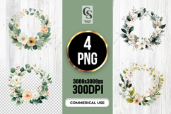 Greenery Floral Wreath Clipart Sublimation PNG Product Image 1