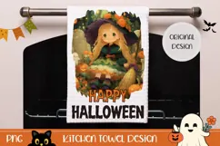 Happy Halloween Towel Print, Cartoon Witch PNG Product Image 1