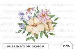 Watercolor Flowers Bouquet png Product Image 1