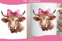 Cow with Pink Bow: Farm Animal Sublimation Design Product Image 2