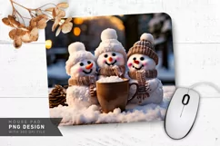 Snowman with Hot Cocoa Mug in Winter Mouse Pad PNG Product Image 1