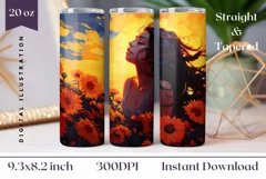 Girl In Sunflowers Tumbler Wrap Design, Fall Sublimation PNG Product Image 1