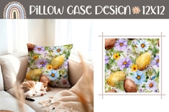 Colorful Easter Eggs Pillow Design, Floral Pillow PNG Product Image 1