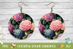 Pink Hydrangea Earrings PNG, Floral Round Earrings Design Product Image 1