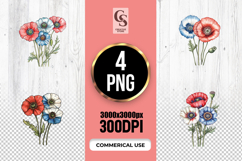 Patriotic Poppy Flowers Clipart Sublimation PNG Product Image 1