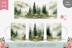 Watercolor Lake Mug Design, Forest Mug Template Product Image 1