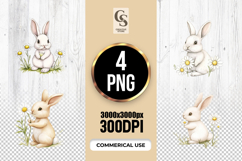 Watercolor Bunny with Daisy Flowers Clipart Sublimation PNG Product Image 1
