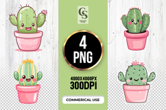 Cute Kawaii Cactus in Pink Pot Clipart Sublimation PNG Product Image 1