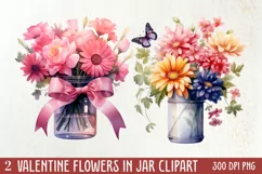 Valentine Flowers In Jar Clipart, Valentine Couplet Product Image 1