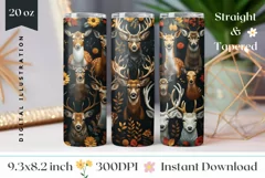 Forest Animals Tumbler Wrap, Deer Tumbler Design, Deers PNG Product Image 1