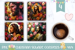 Stained Glass Square Coasters, Jesus Christ Square Coasters Product Image 1