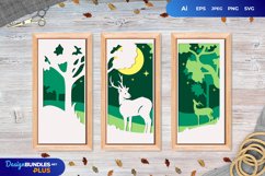 3D Deer in the Night Forest, Continuous Layered Papercut Product Image 1