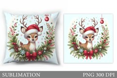 Christmas Deer Pillow Design. Christmas Pillow Sublimation Product Image 1