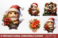 Vintage Floral Christmas Clipart PNG Product Image 1