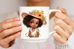 Cute Afro Black Girl clipart, Black Floral Girl clipart Product Image 6