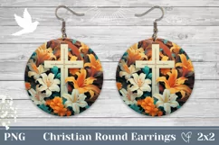 Floral Cross Earrings, Christian Cross Sublimation Earrings Product Image 1