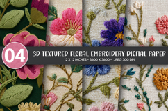 3D Textured Floral Embroidery Digital Paper Product Image 1