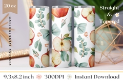 Apples Tumbler Wrap Design, Cute Bows Tumbler, Apples PNG Product Image 1