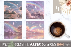 Glitter Square Coasters, Rainbow Square Coaster, Moon PNG Product Image 1