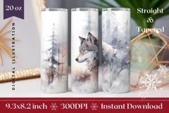 Christmas Tumbler Wrap, Watercolor Christmas Wolf Tumbler Product Image 1