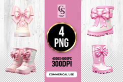 Pink Bow Boots Clipart Sublimation PNG Product Image 1