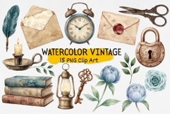 Watercolor Vintage Clipart Product Image 1