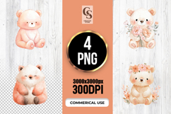 Cute Watercolor Teddy Bear Clipart Sublimation PNG Product Image 1