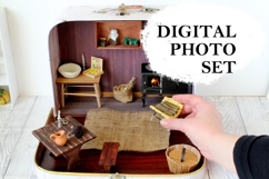 Miniature old travel dollhouse photo set, diorama rustic JPG Product Image 1