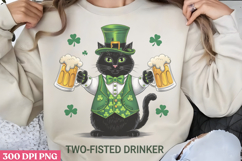 Two Fisted Drinker PNG, St Patricks Day Cat Sublimation Product Image 2
