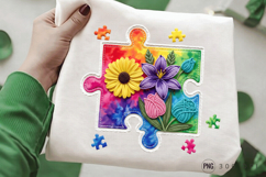 Autism Puzzle Floral PNG, Autism Awareness Puzzle Floral PNG Product Image 1