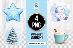 Cute Polar Bear And Snowflake Clipart Sublimation PNG Product Image 1