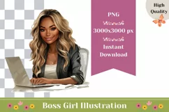 Boss Lady Illustration, Girl with Laptop, Woman Clipart Product Image 1