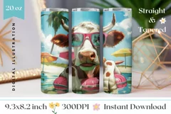 Funny Cow Tumbler Sublimation, Cow in Sunglasses PNG Product Image 1
