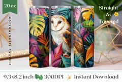 Owl Tumbler Sublimation, Tropical Tumbler Wrap, Owl PNG Product Image 1