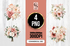Blush Watercolor Flower Bouquet Clipart Sublimation PNG Product Image 1