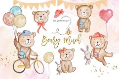 Watercolor Cute Beary Clipart, Cute Beary Much, Love Balloon Product Image 1