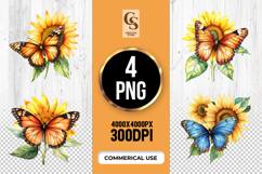 Sunflower Butterfly Clipart Sublimation PNG Product Image 1