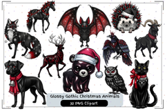 Glossy Gothic Christmas Animals Clipart Bundle Product Image 1