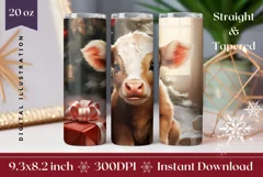 Christmas Tumbler Wrap, Christmas Cow Sublimation Design Product Image 1